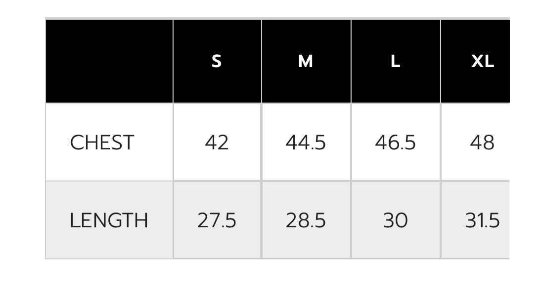 Scoot Oversized Tee Size Chart